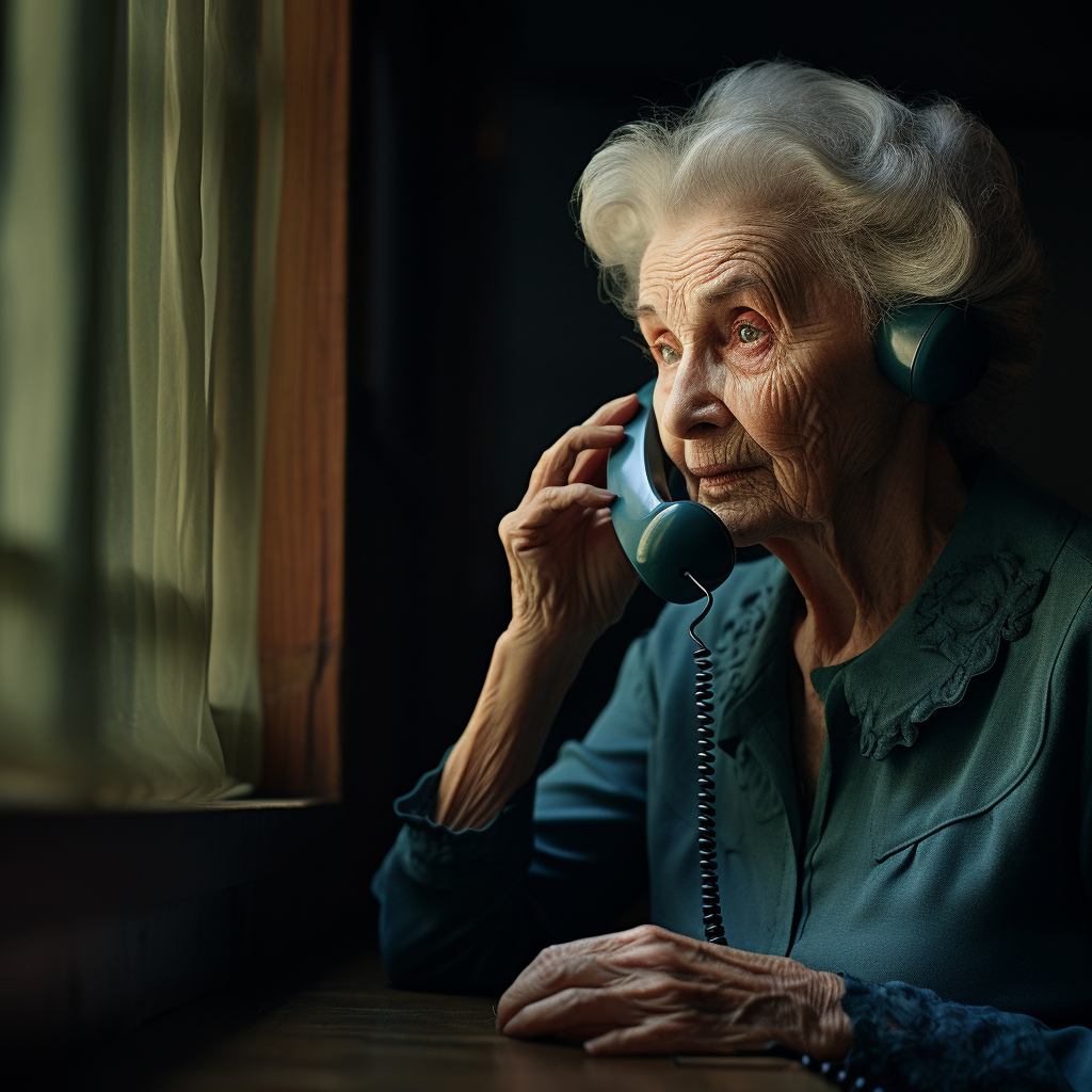 Elderly lady talking on telephone