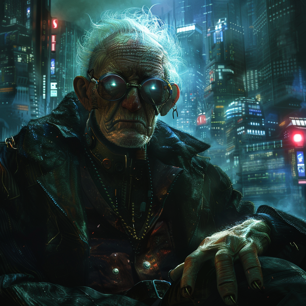 Elderly Man in Cyberpunk Universe