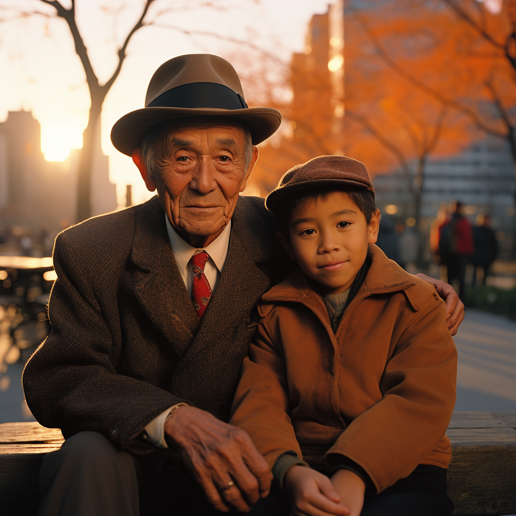 Elderly man bonding with grandson in the park