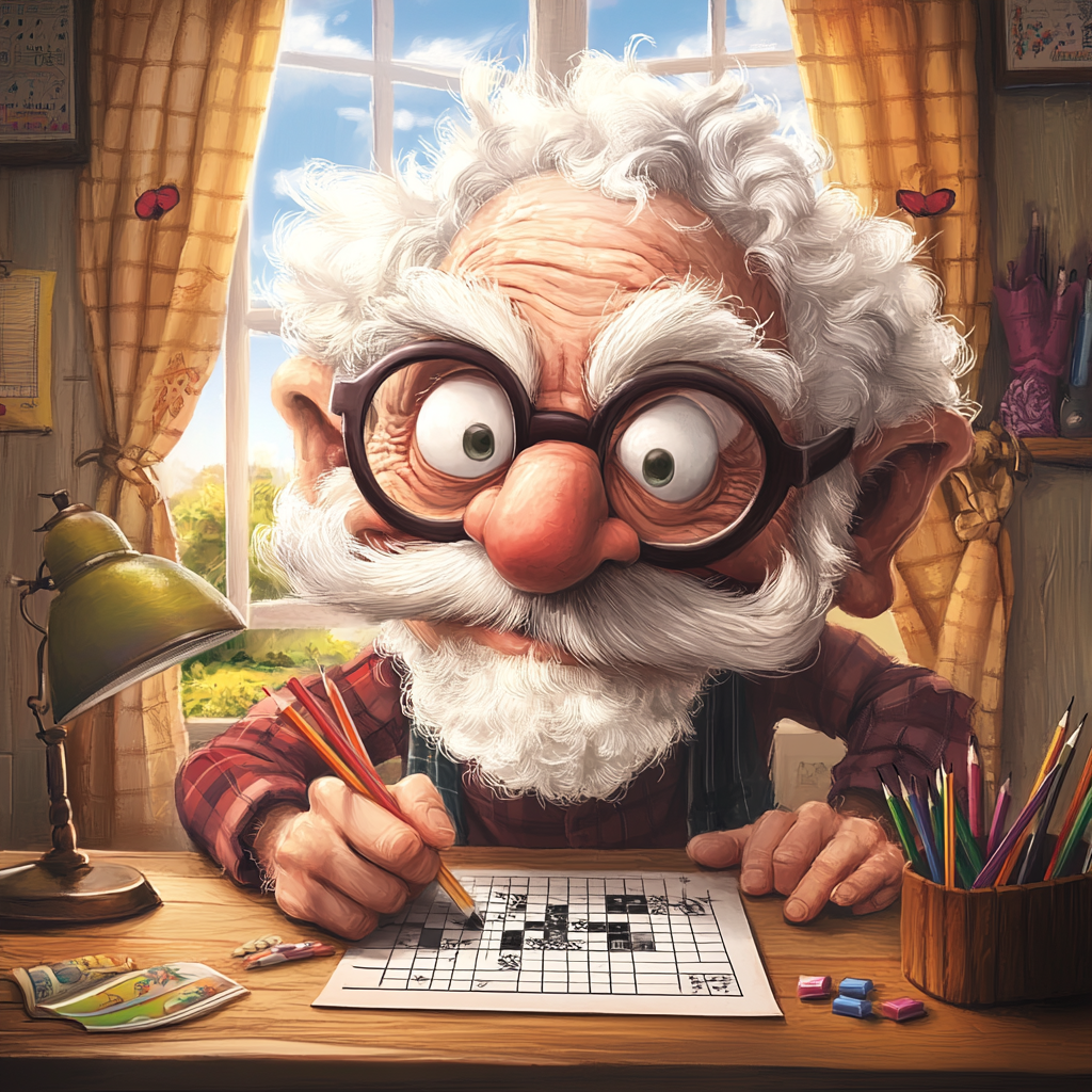 Cartoon elderly man crossword puzzle