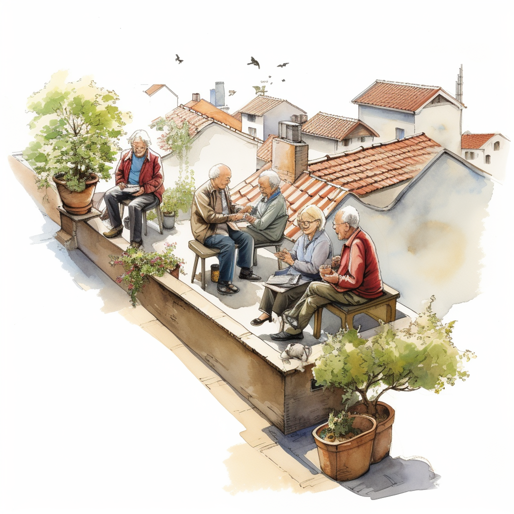 Elderly People in Roof Garden