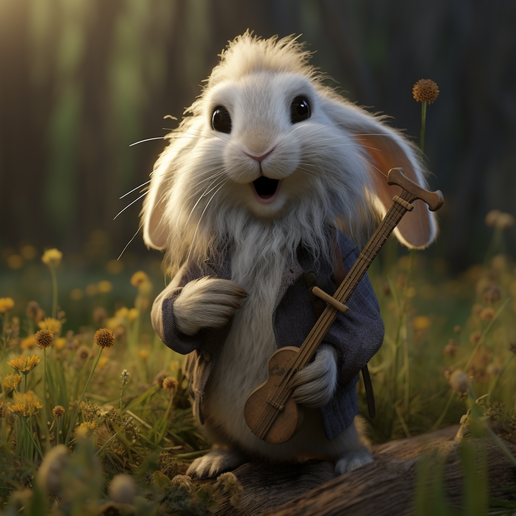 Elderly rabbit playing the banjo