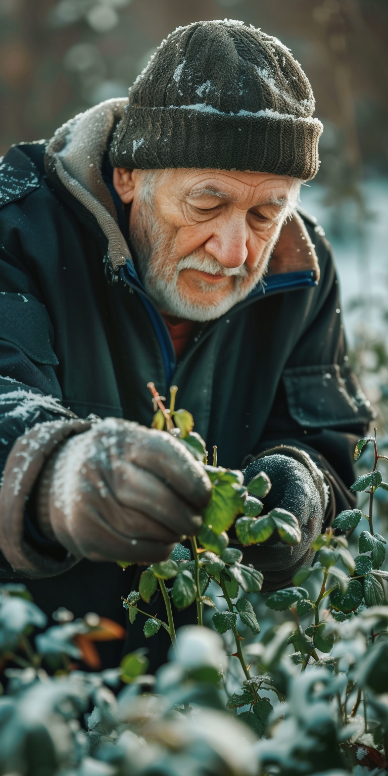 Elderly person growing green roses