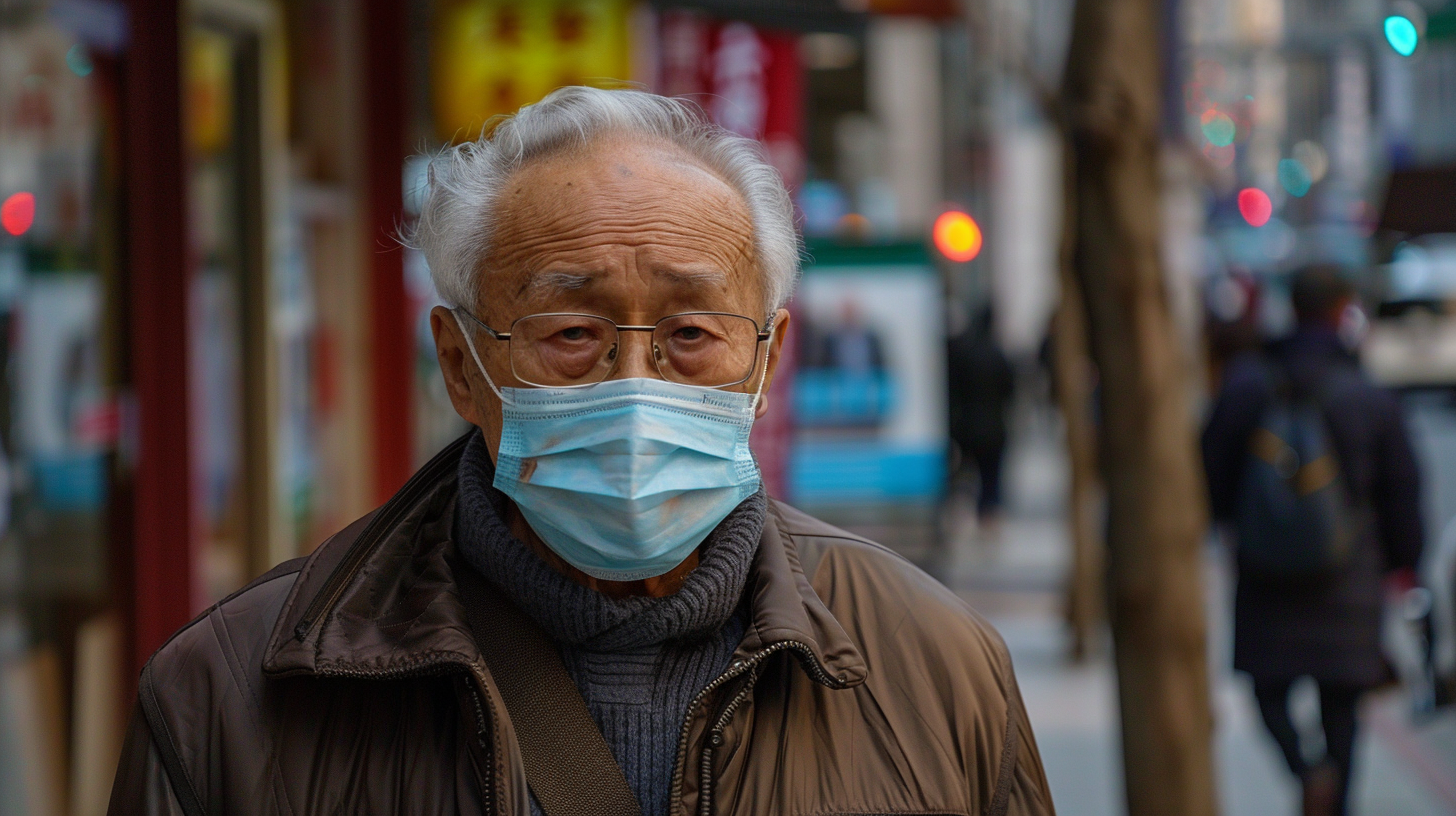 Elderly Asian man with coronavirus