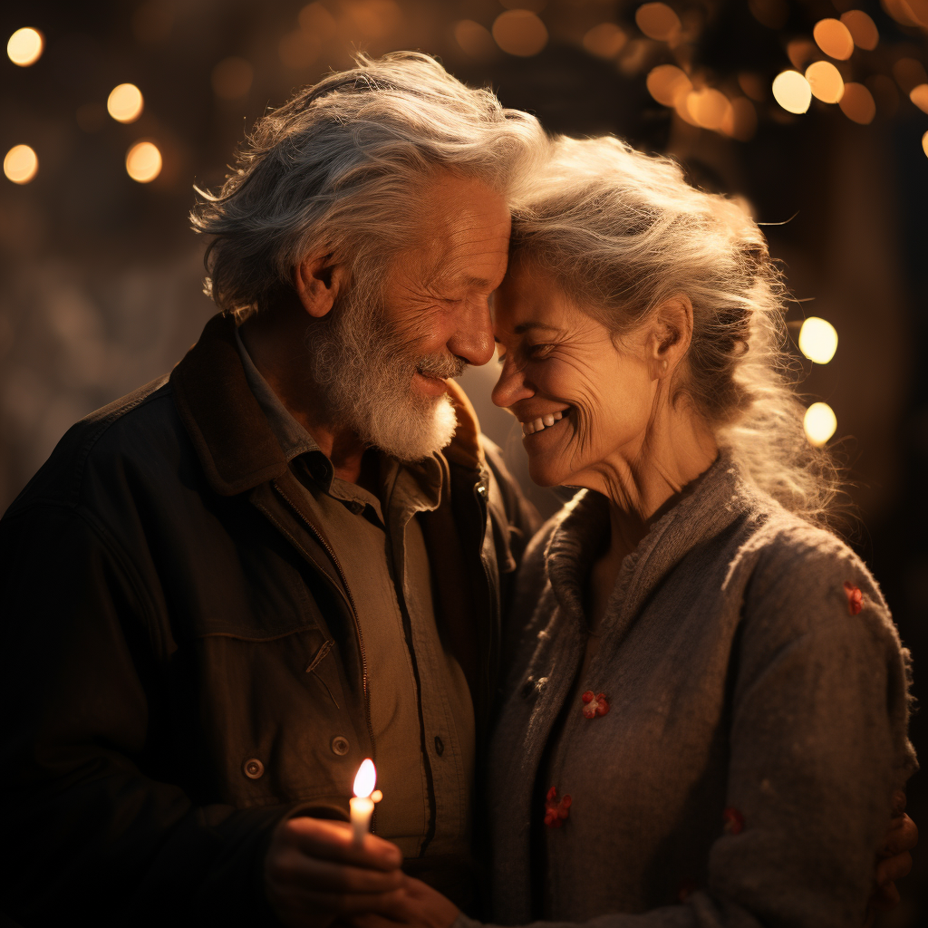 Detailed Emotional Portrait of Elderly Couple in Magical World