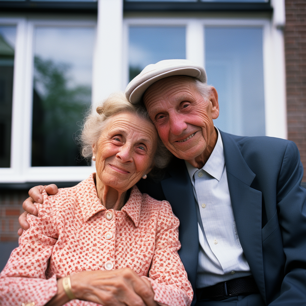 Realistic elderly Dutch couple at home