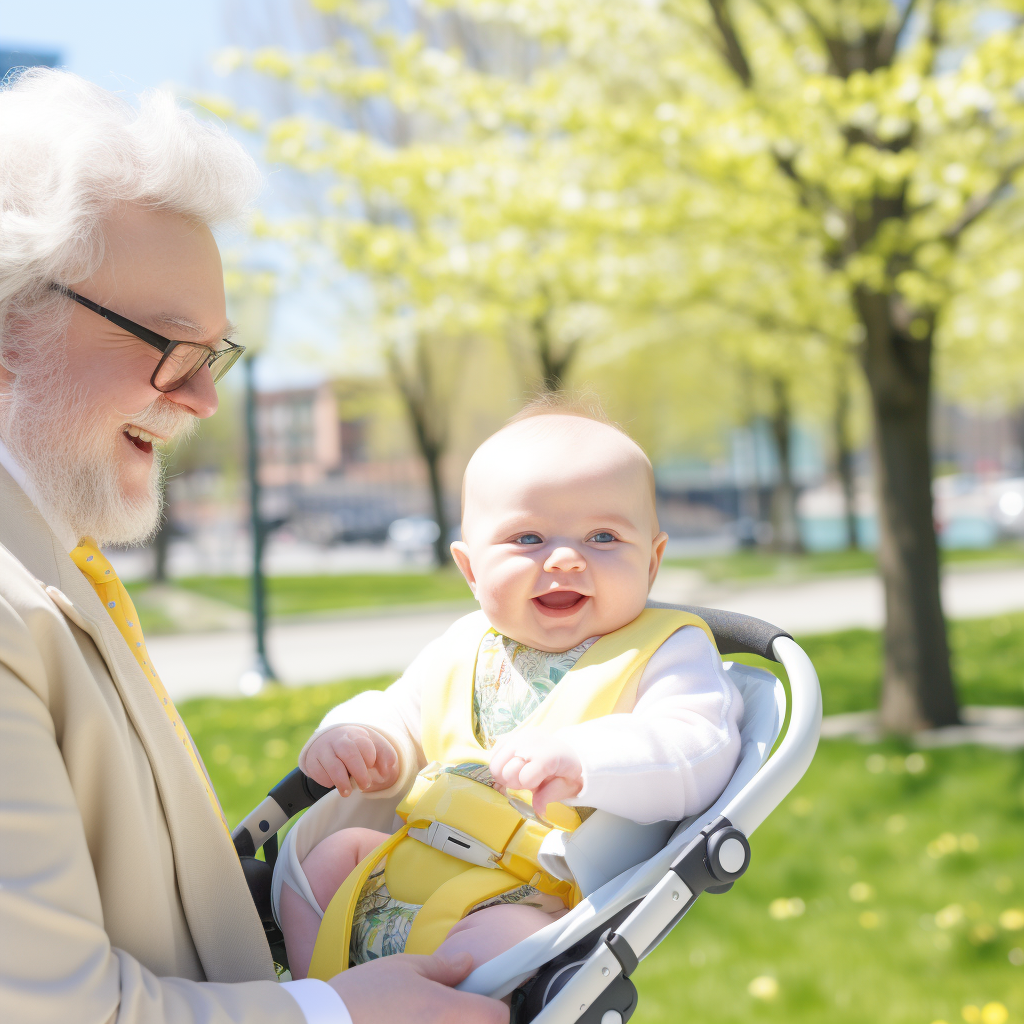 Photo of Elderly Man and Grandson on Park Bench