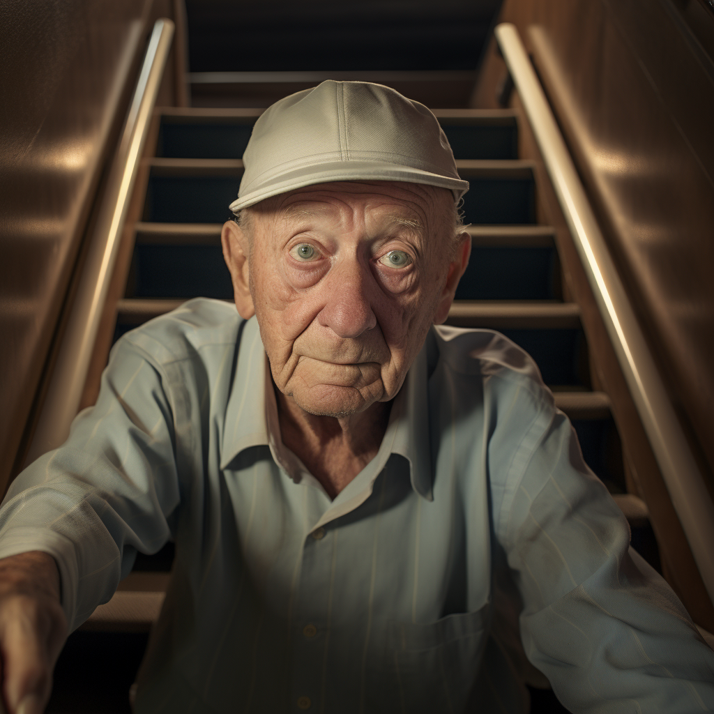 Elderly man using stair chair lift