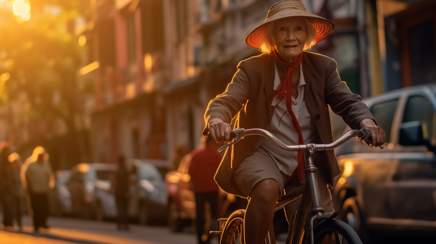 Elderly Woman on Bicycle in the City