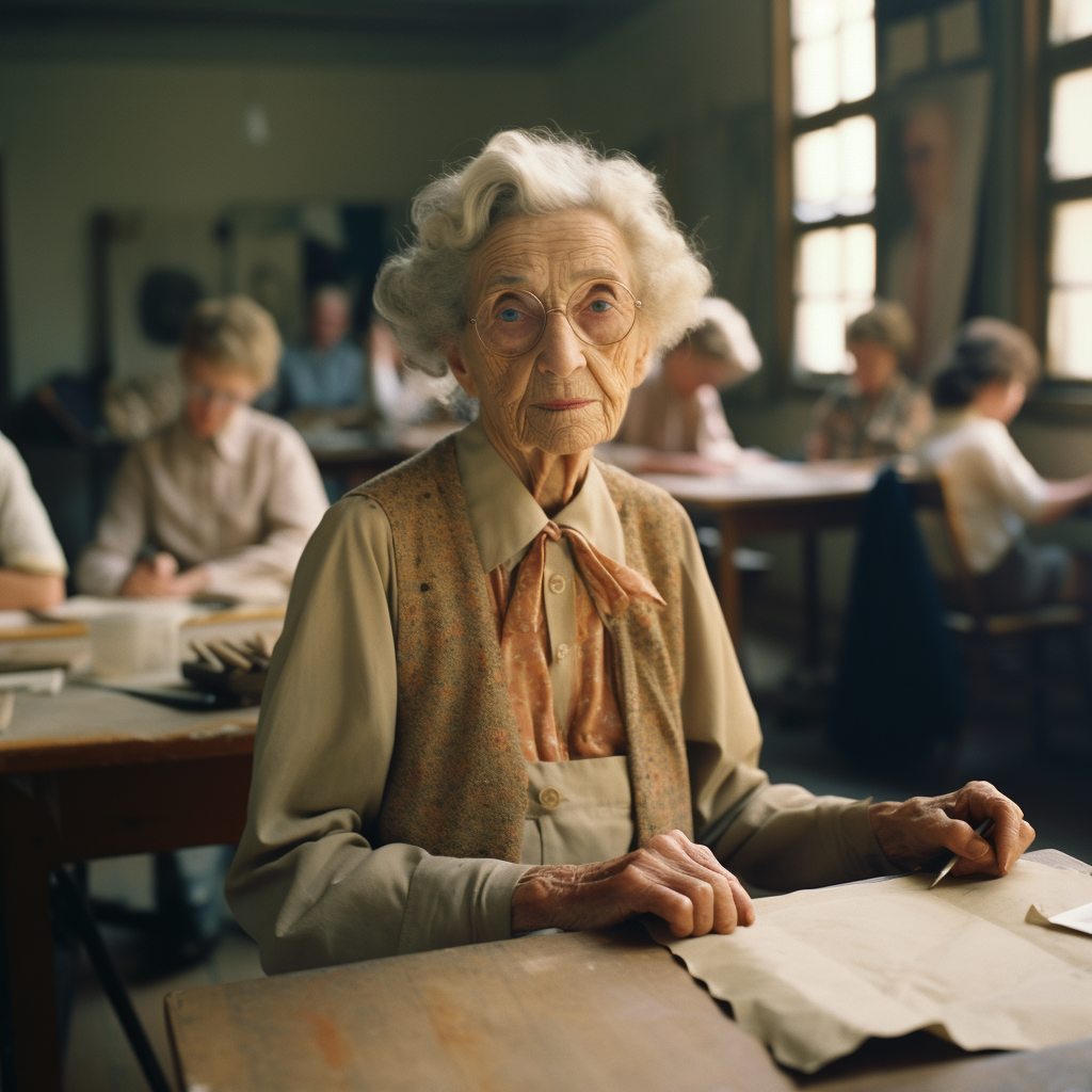 Elderly woman teaching art class