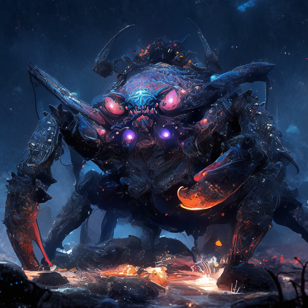 Anime-style cosmic crab hunter artwork