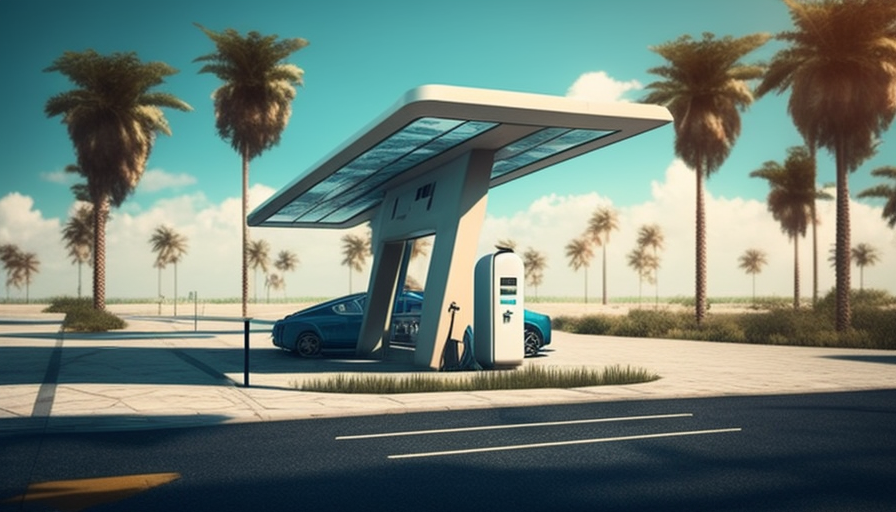 Futuristic electric car charger by the beach