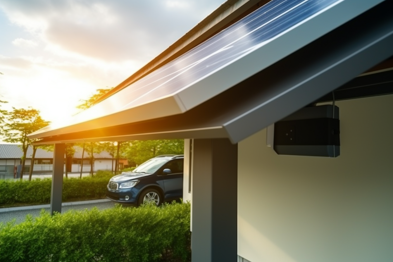 Electric Car Charging Station with Solar Panel Roof