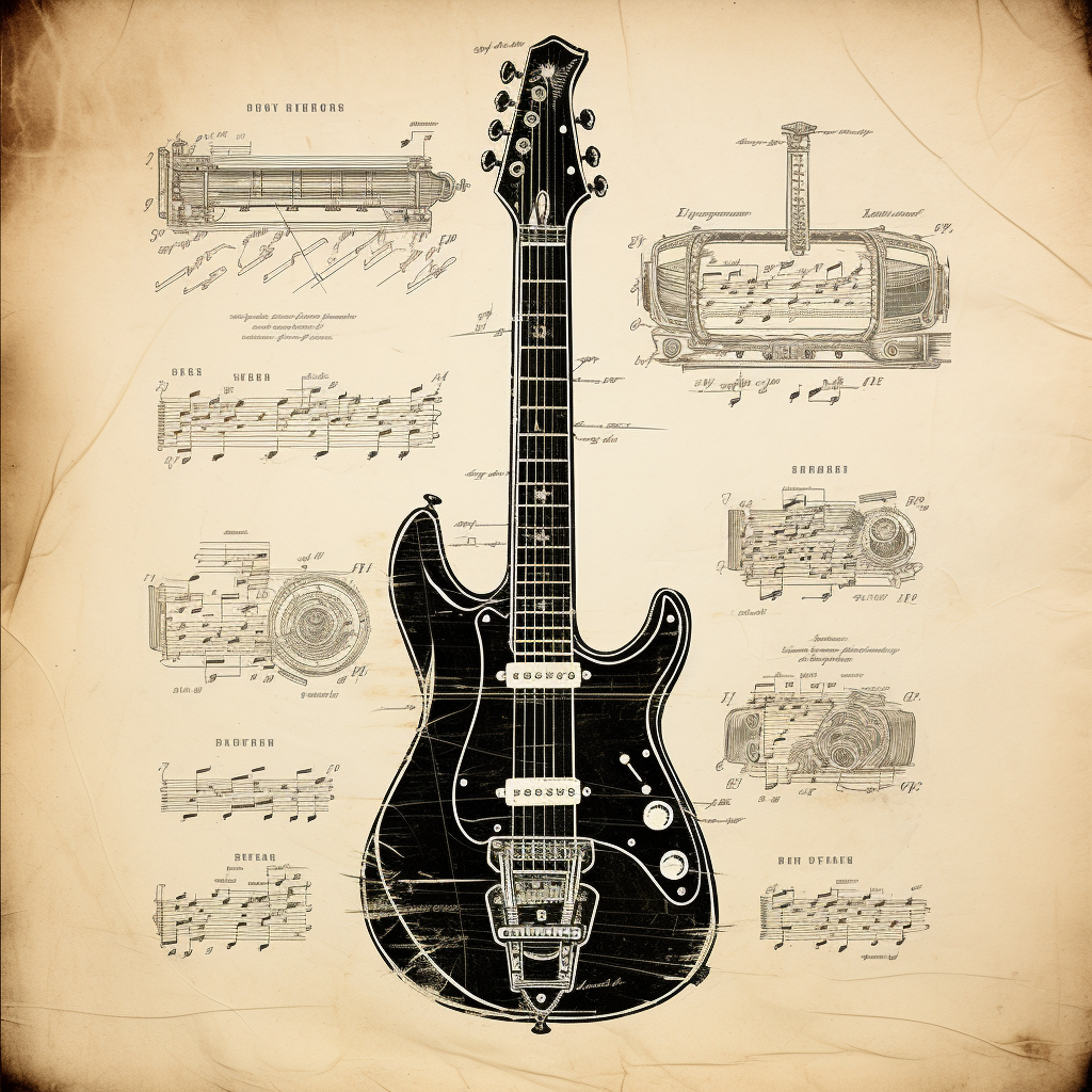 Vintage electric guitar blueprint diagram