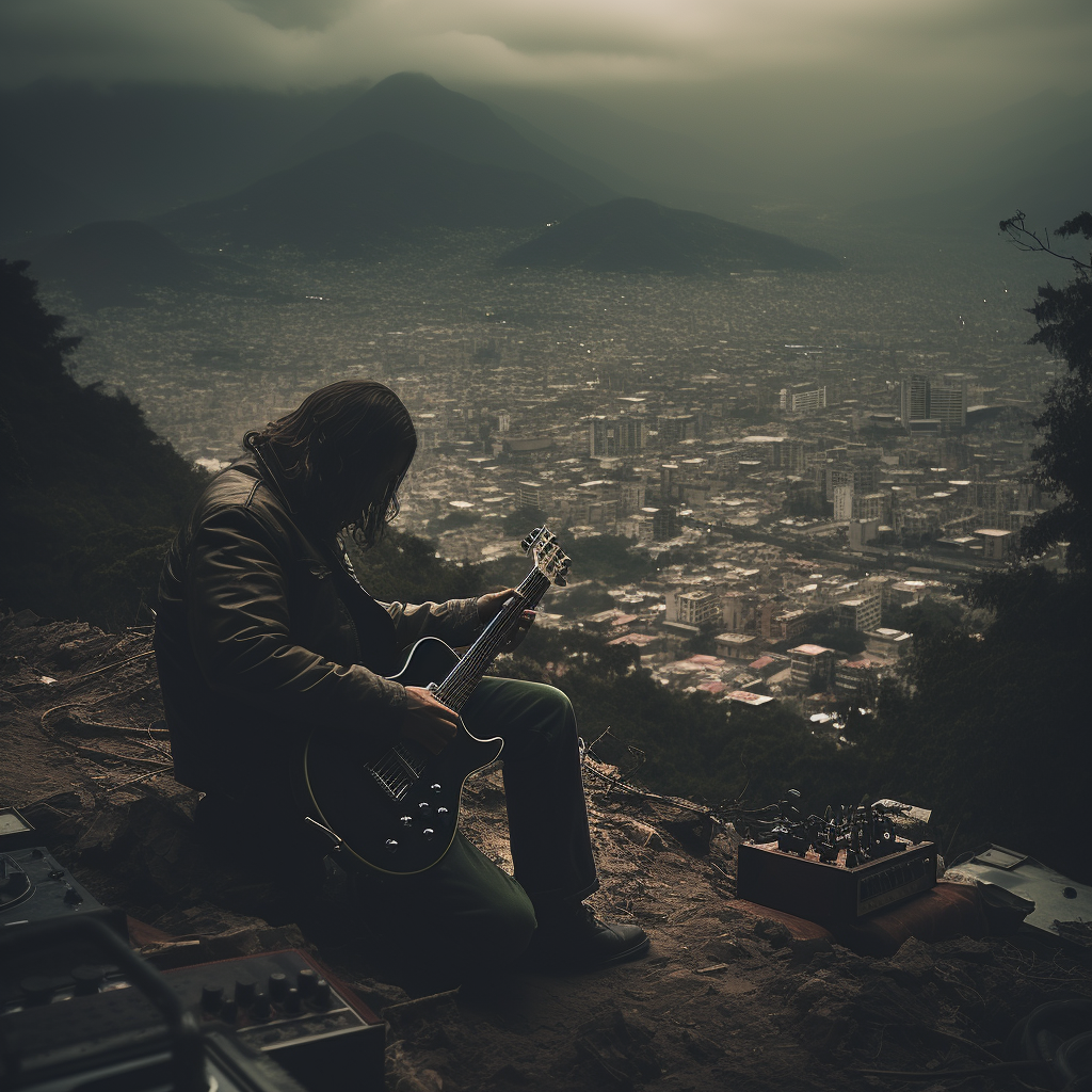 Electric guitar in Monterrey Mexico mountains