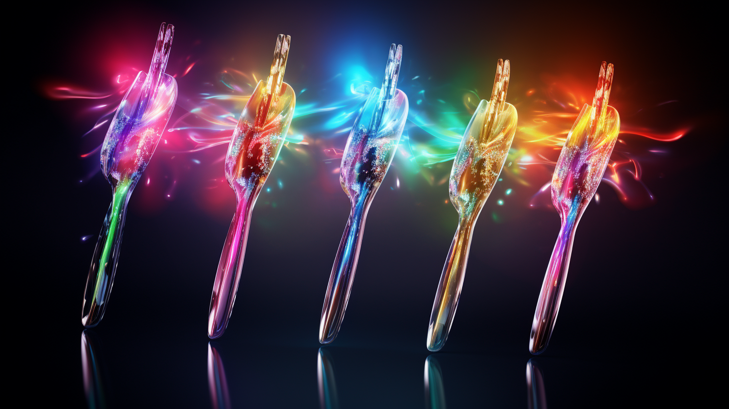 Colorful electric toothbrushes in motion