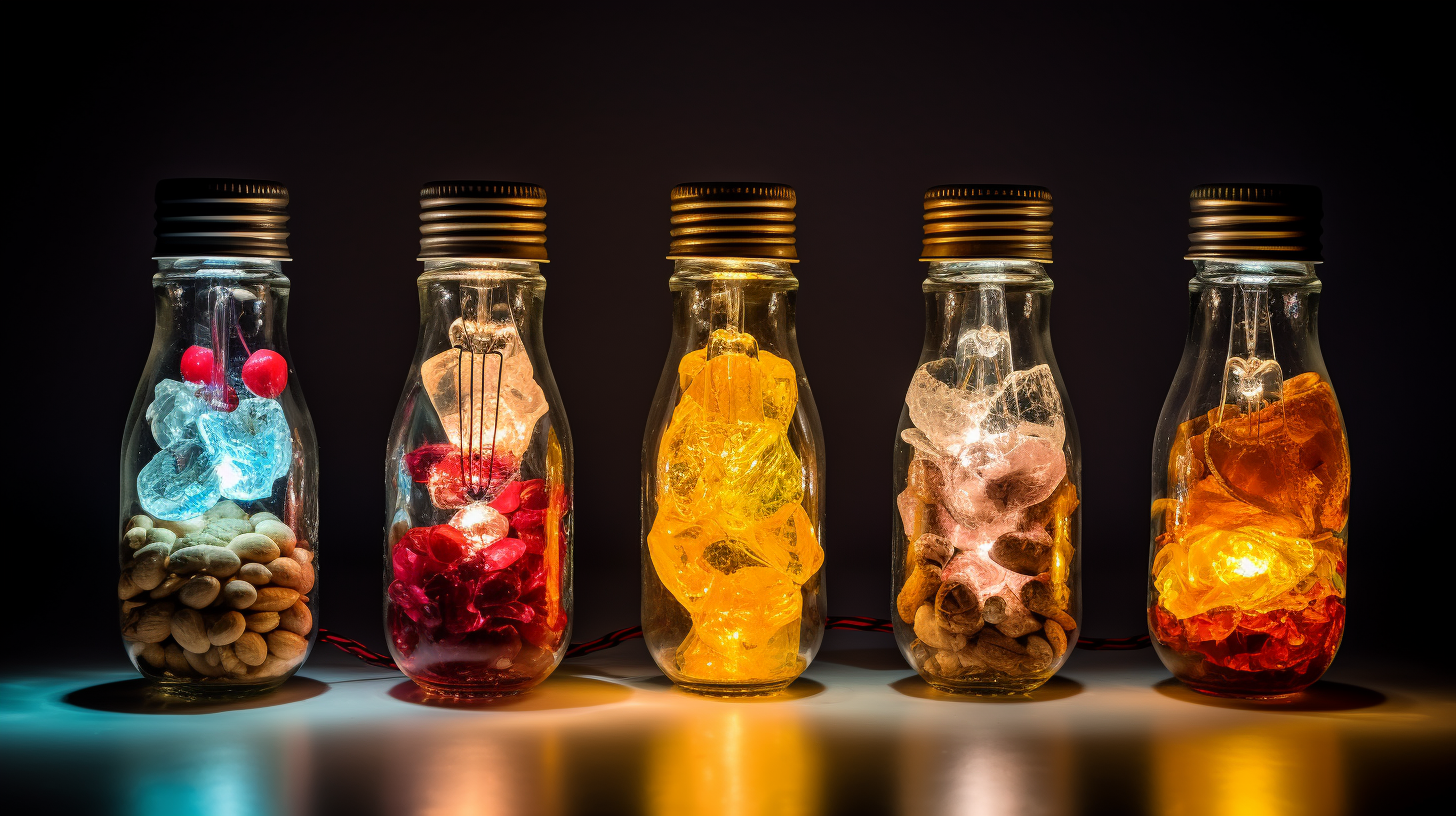 Energy light bulb made from sweets, bottles, and food