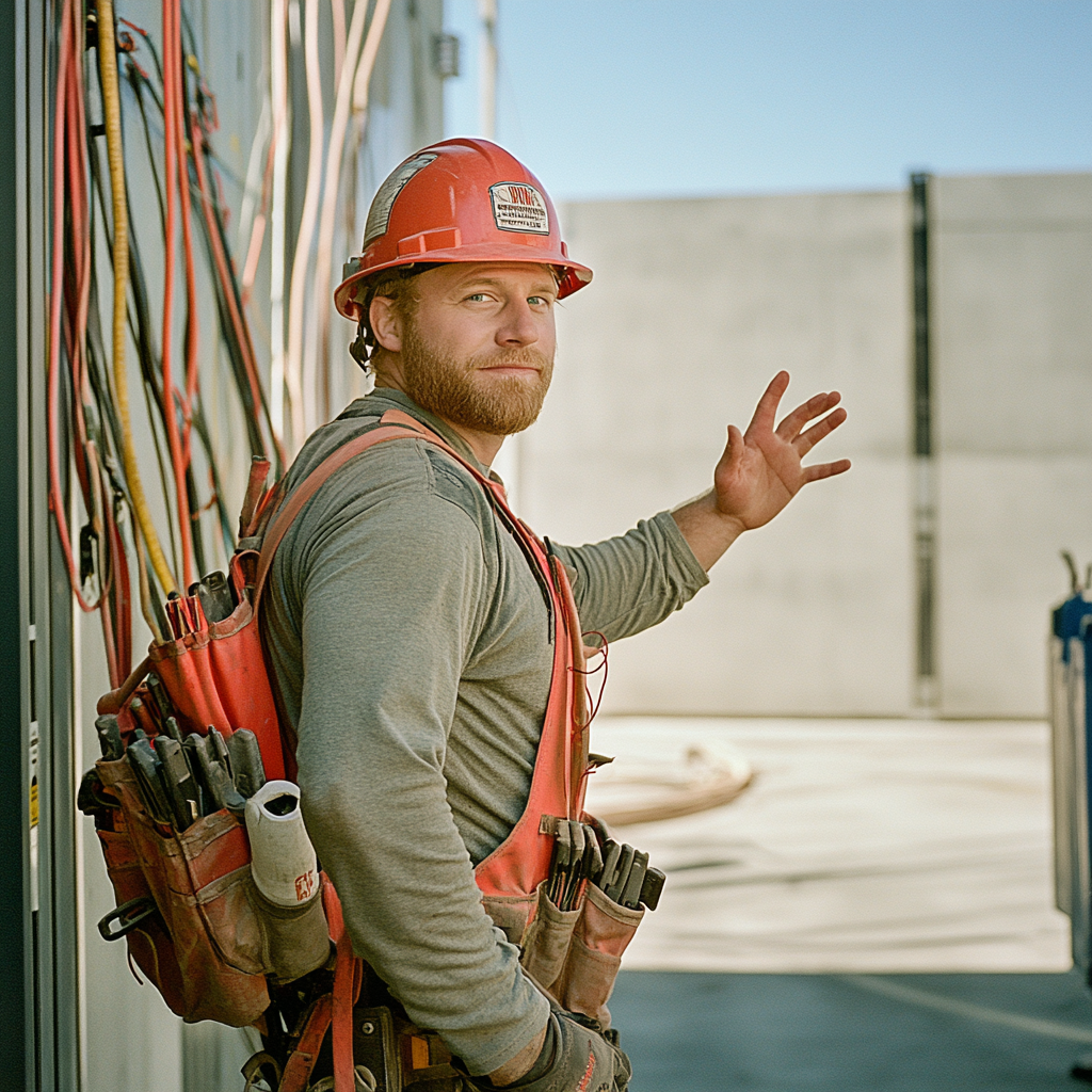 Electrician waving goodbye at job site