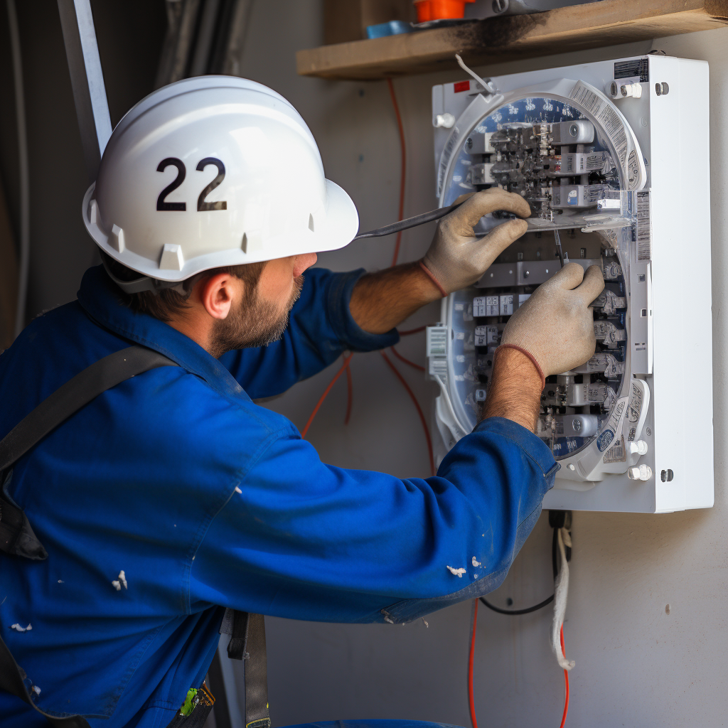 Electrician installing electric clock with 2024 display