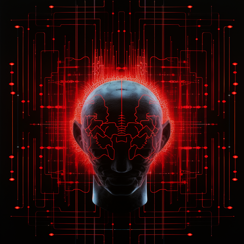 Red electroencephalogram on black background