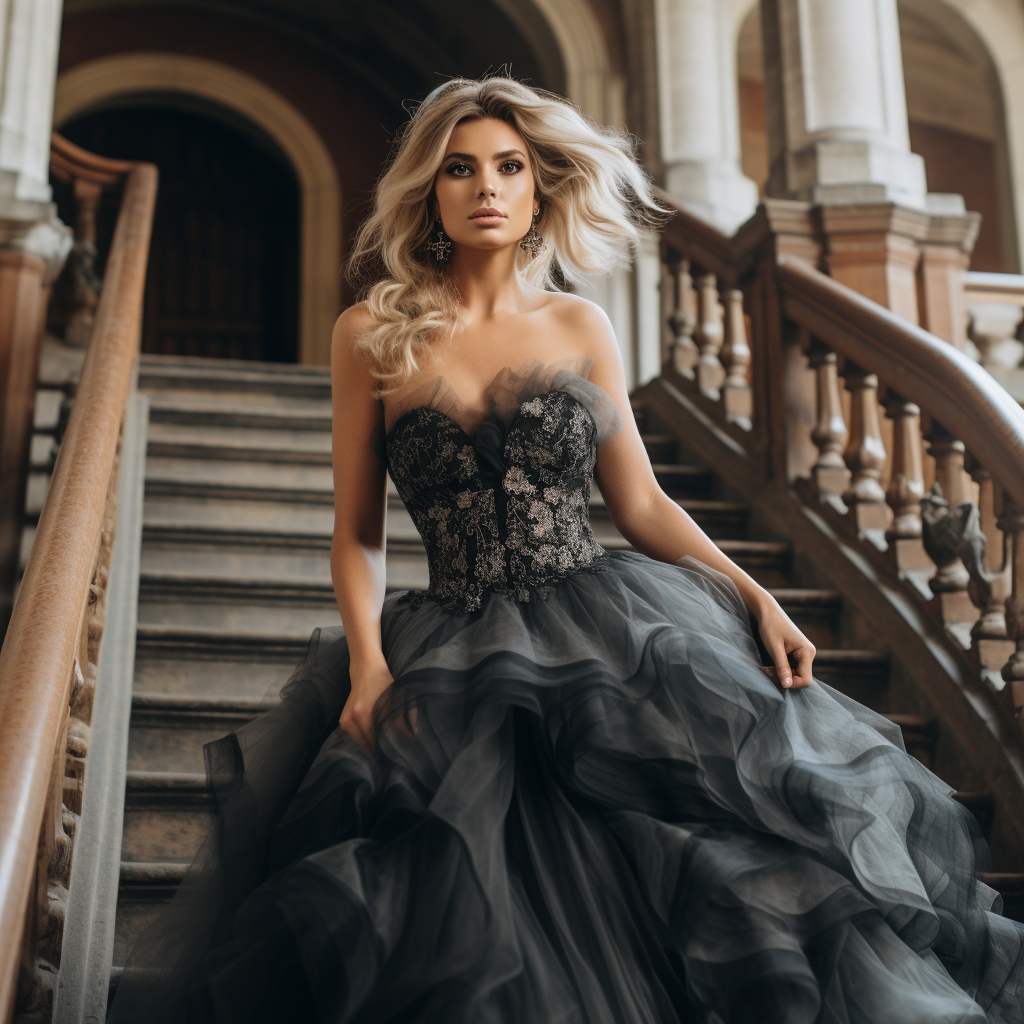 Black Dress Open Bodice Tulle Bride