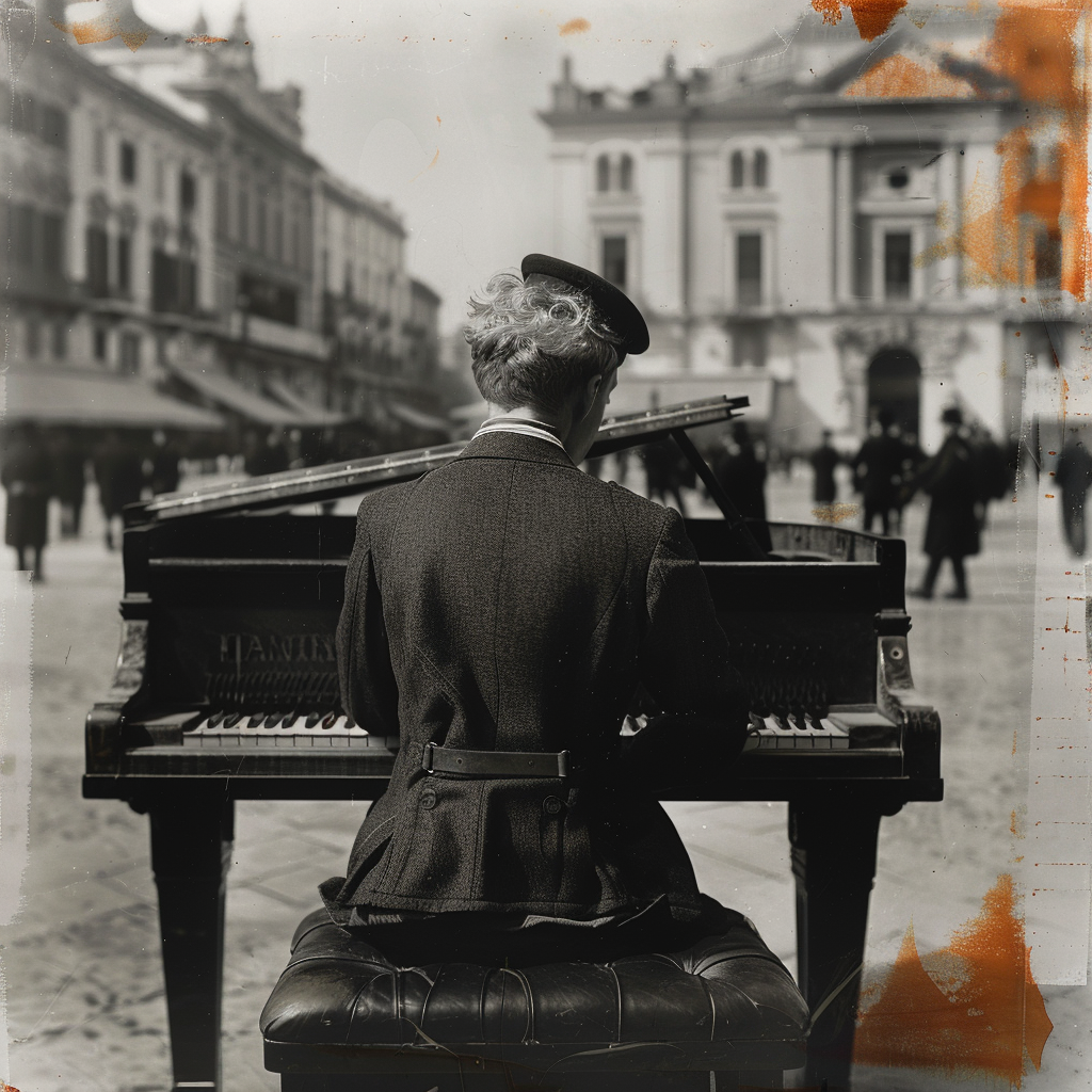 Elegant blond man playing piano