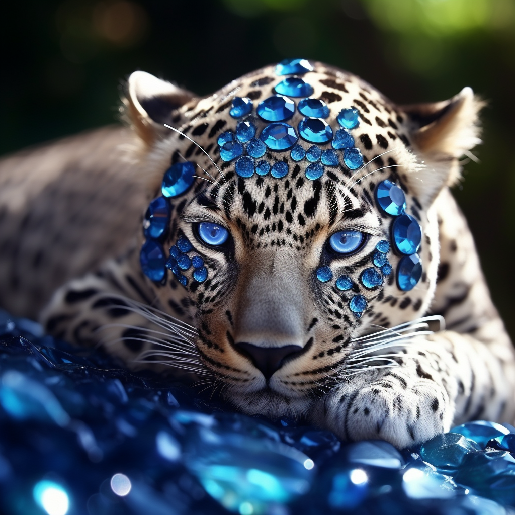 Beautiful blue feline with shining crystals