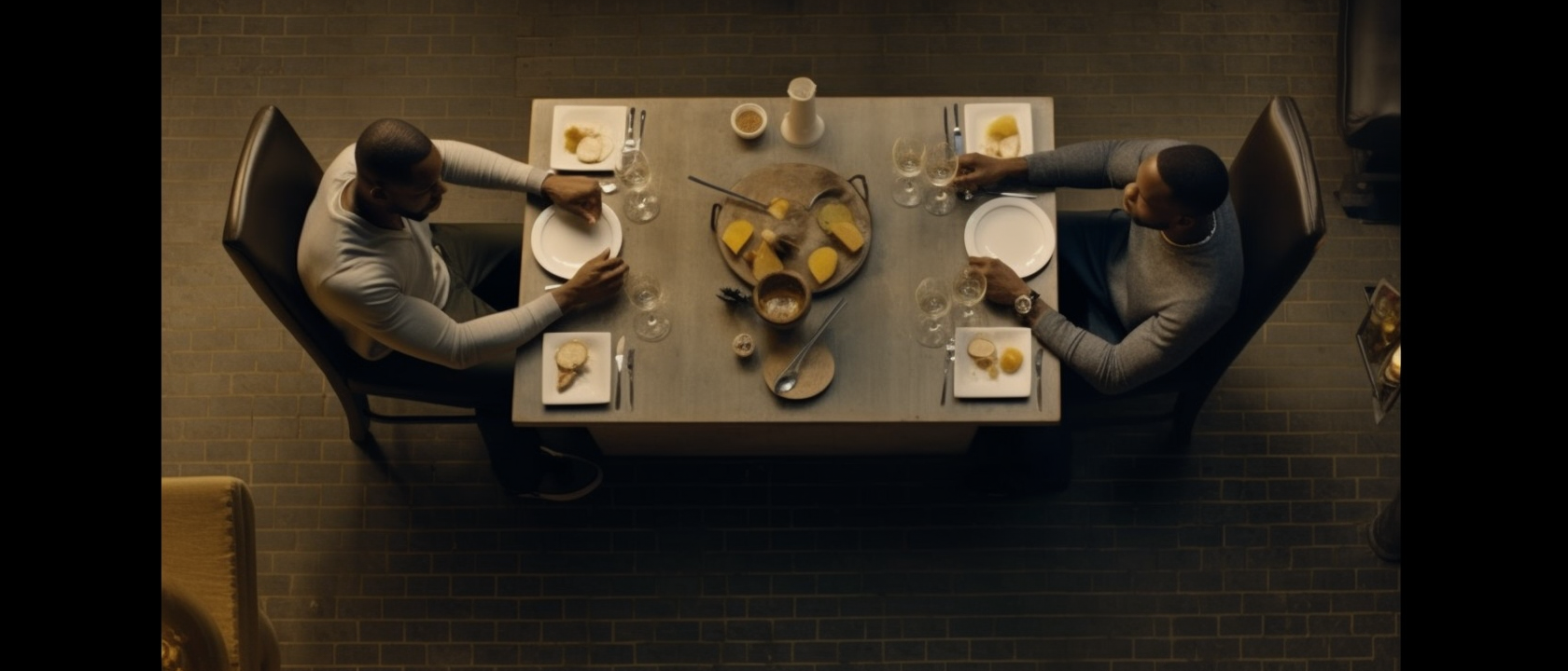 Overhead shot of elegant dinner for two