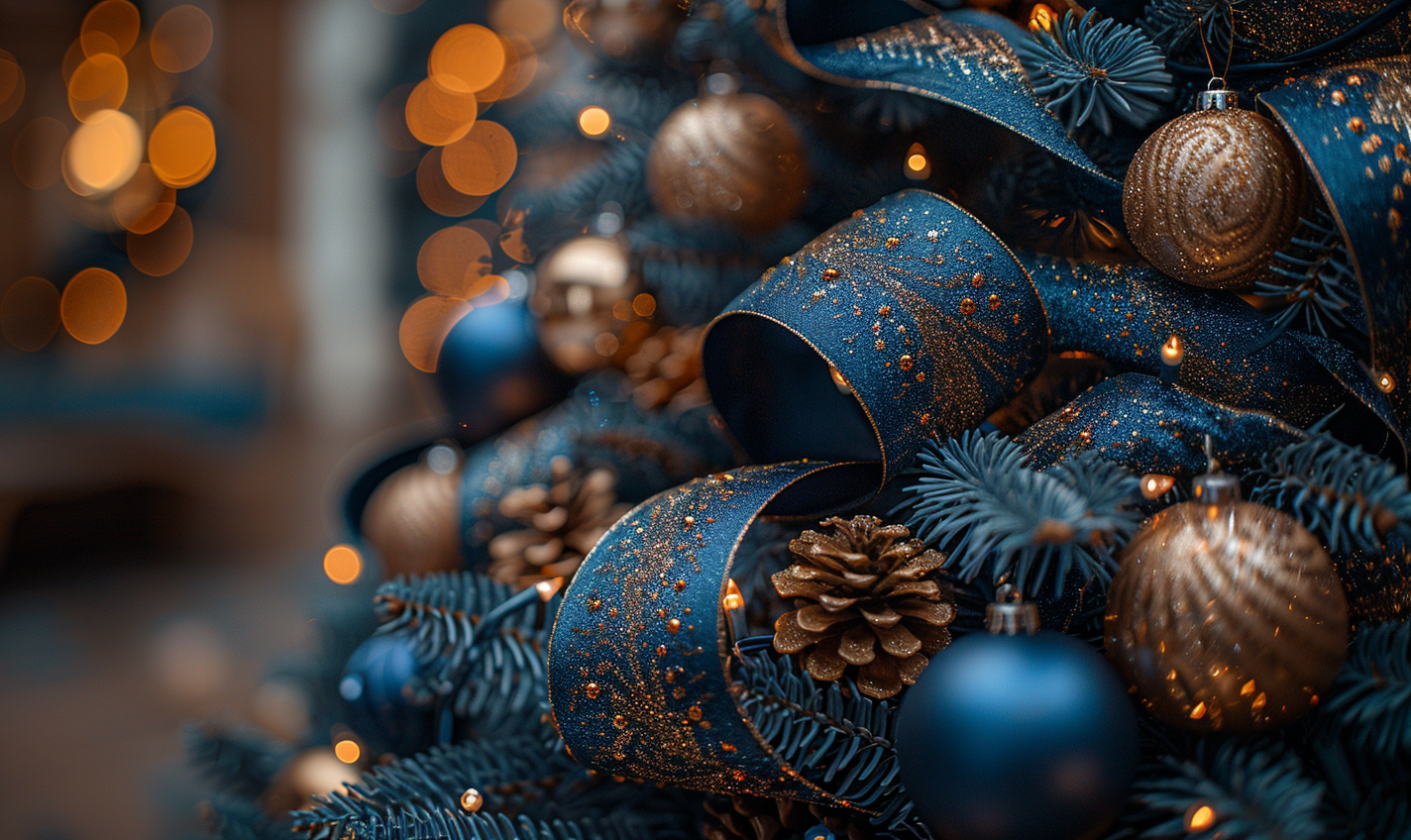 Close-up ribbon spiral Christmas tree