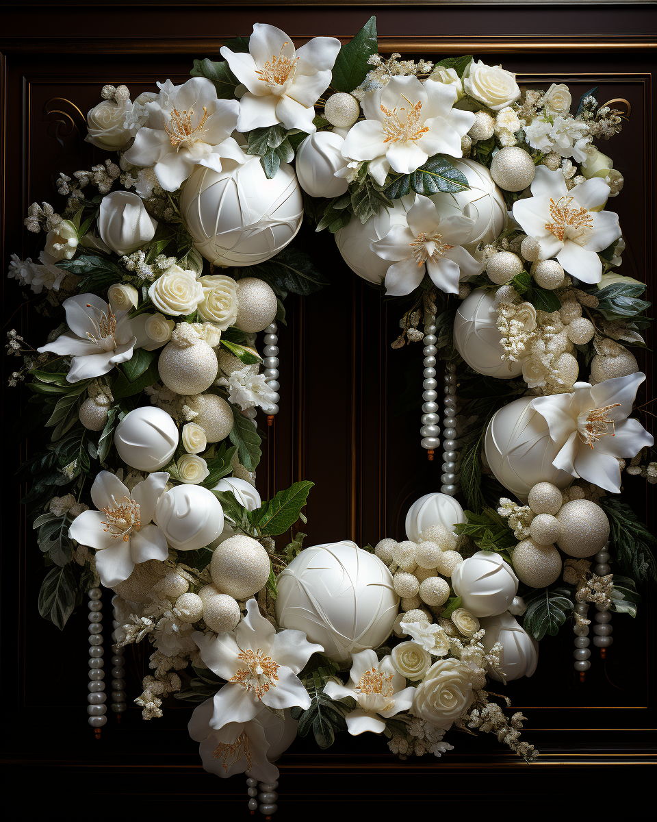 Beautifully decorated holiday garland with flowers