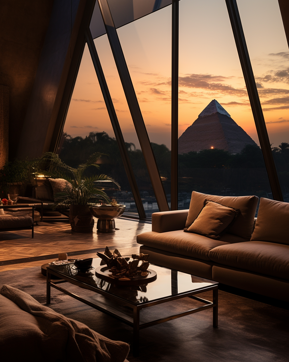 Elegant interior with pyramid view