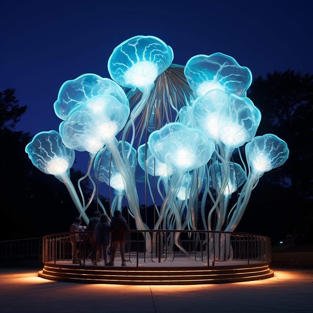 Bioluminescent jellyfish-inspired pavilion illuminating the night