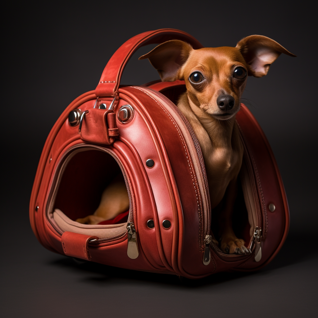 Elegant Leather Dog Carrier with Red Poodle