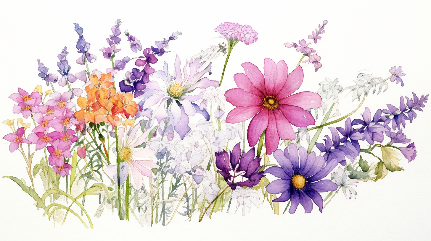 Elegant light-colored watercolor garden flowers