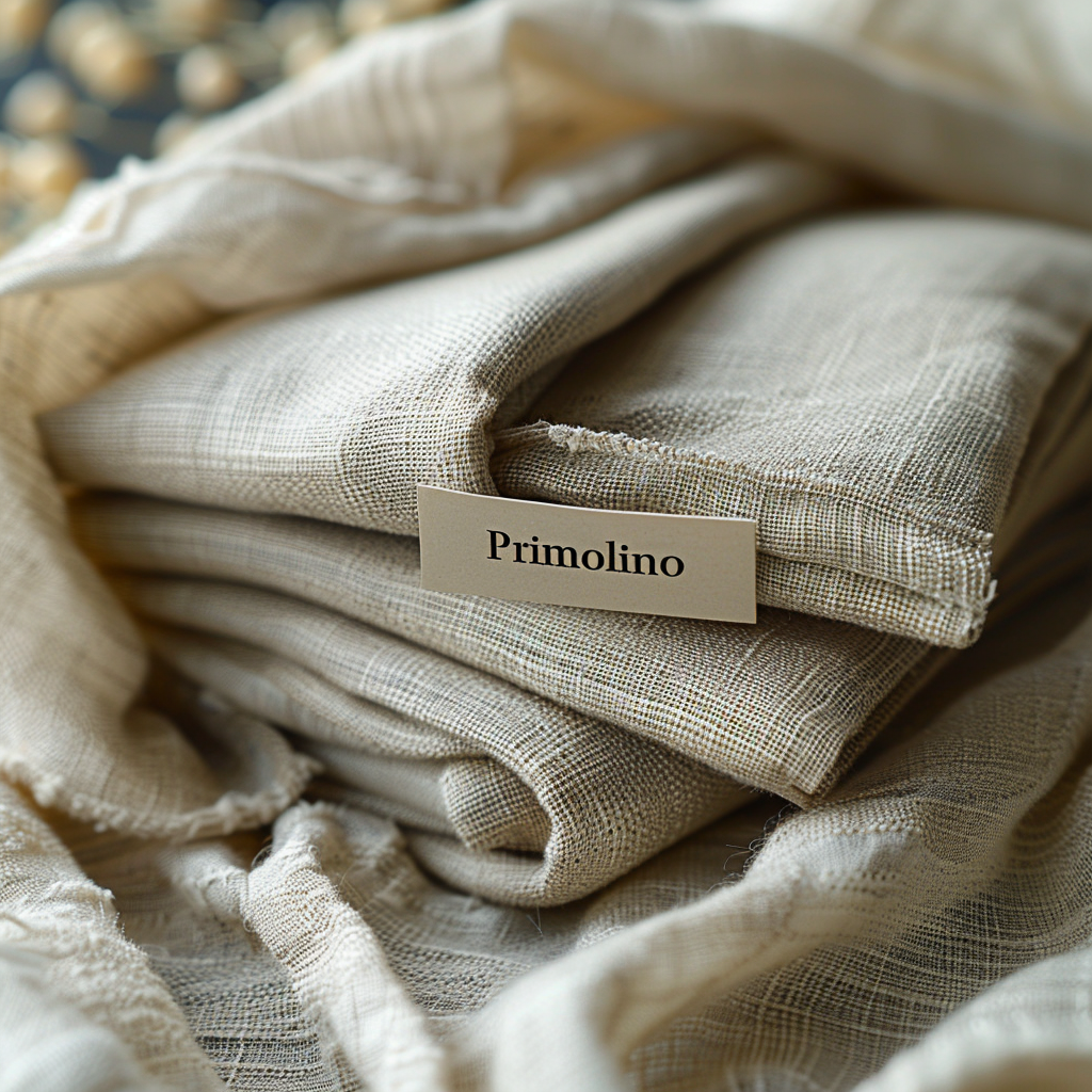 White linen fabric with Primolino label