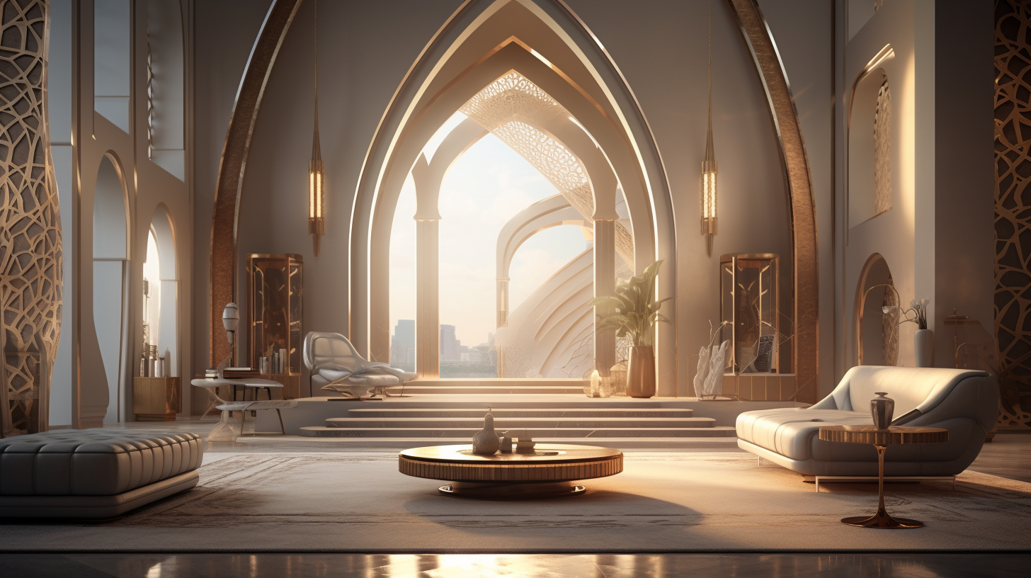 elegant living room with islamic futuristic design