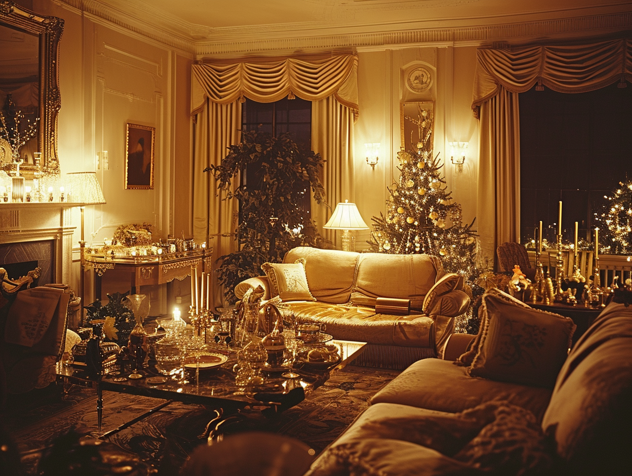 Elegant living room with New Year's Eve party decorations