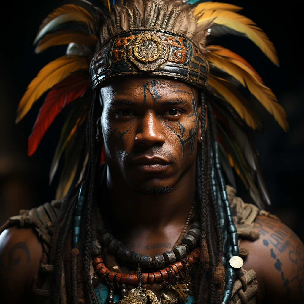 Portrait of Elegant Male Fighter in Tribe Clothes