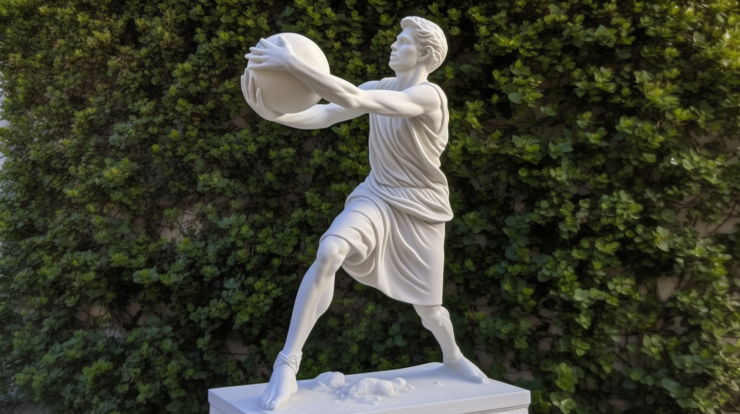 Elegant marble basketball player executing slam dunk