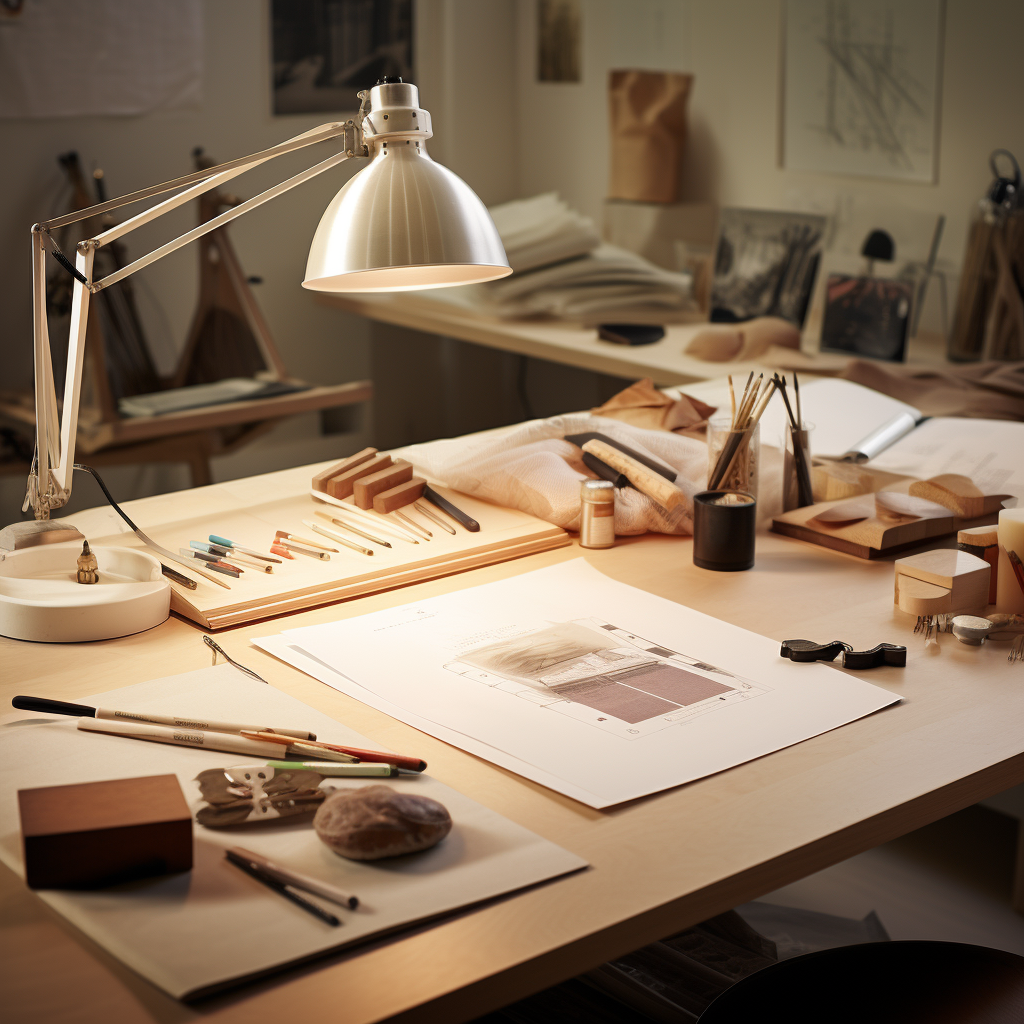 Elegant Modern Timber Desk with Blank Sheets