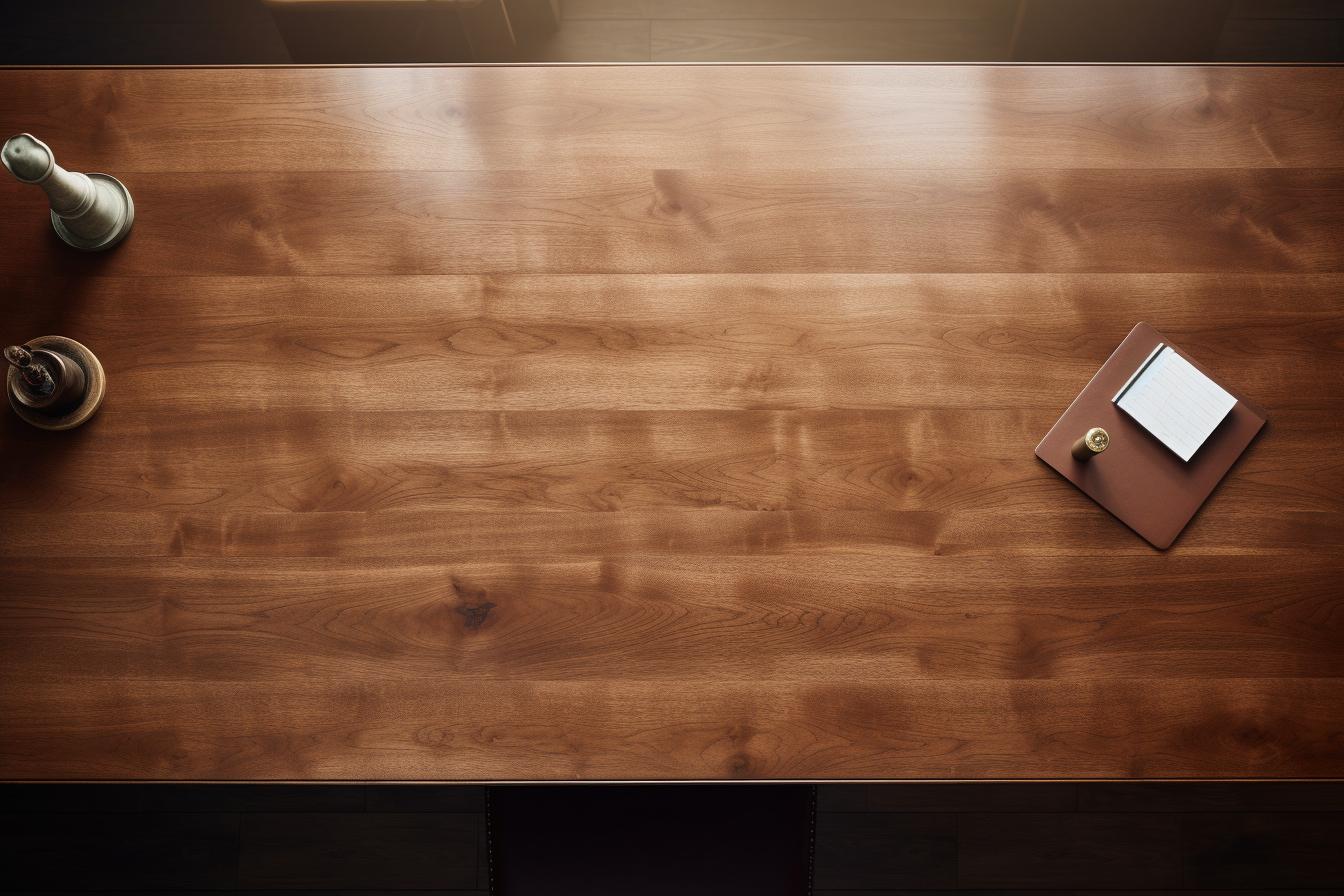 Elegant modern timber desk with papers