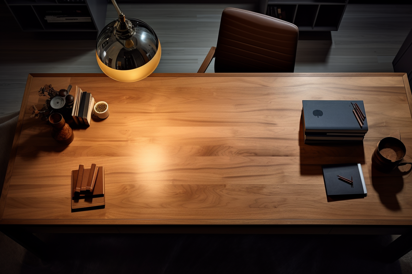 Elegant modern timber desk with Tolomeo lamp