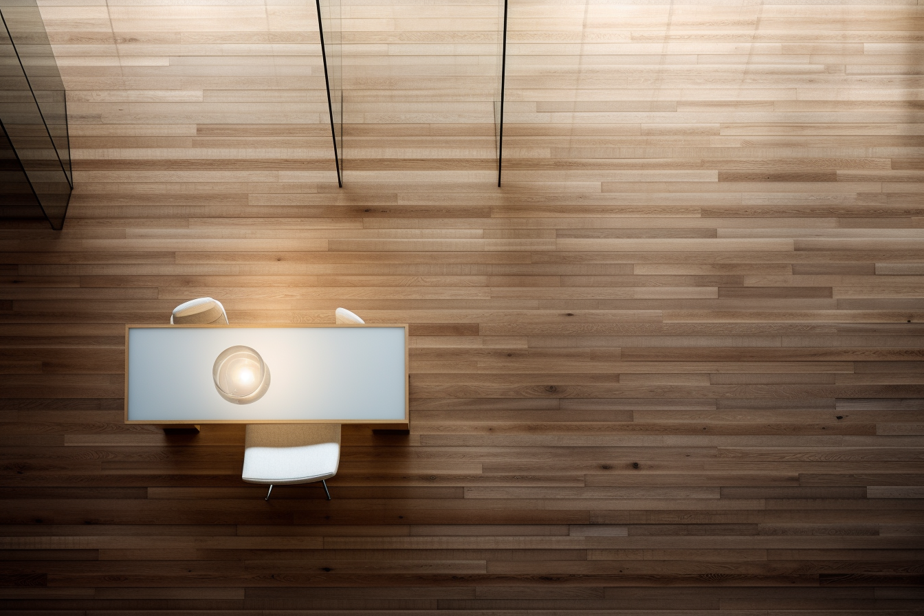 Stylish modern timber desk with blank papers