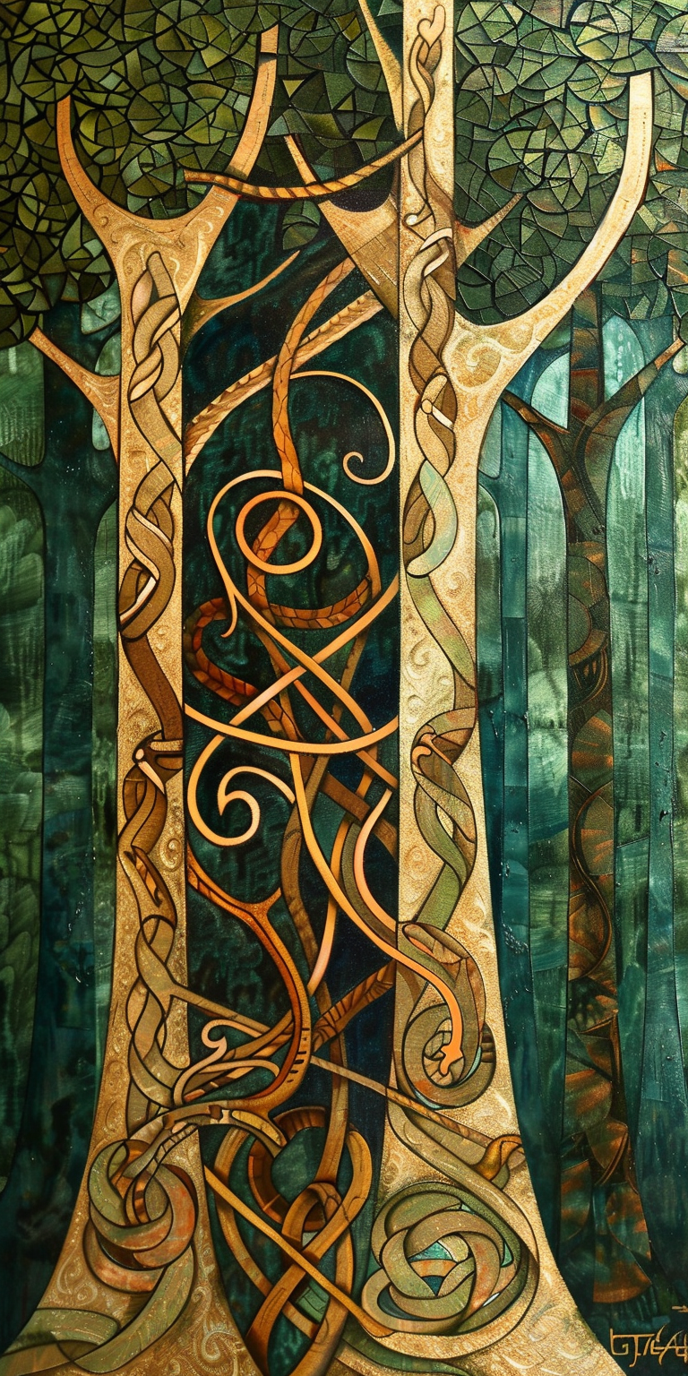 Forest lights medieval celtic tracery art