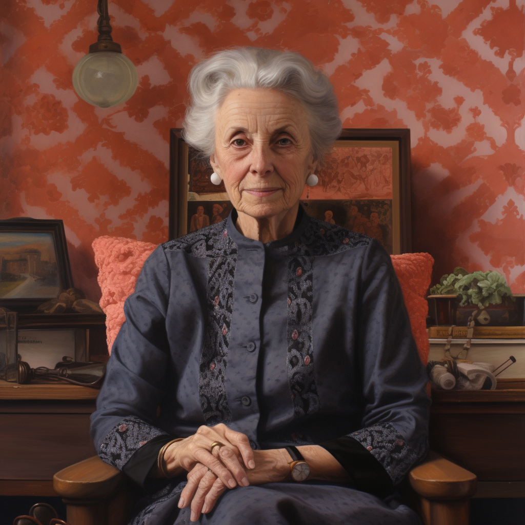 Elegant older woman in sitting room with Morse code