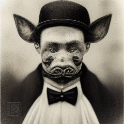 Elegant pig man in vintage costume