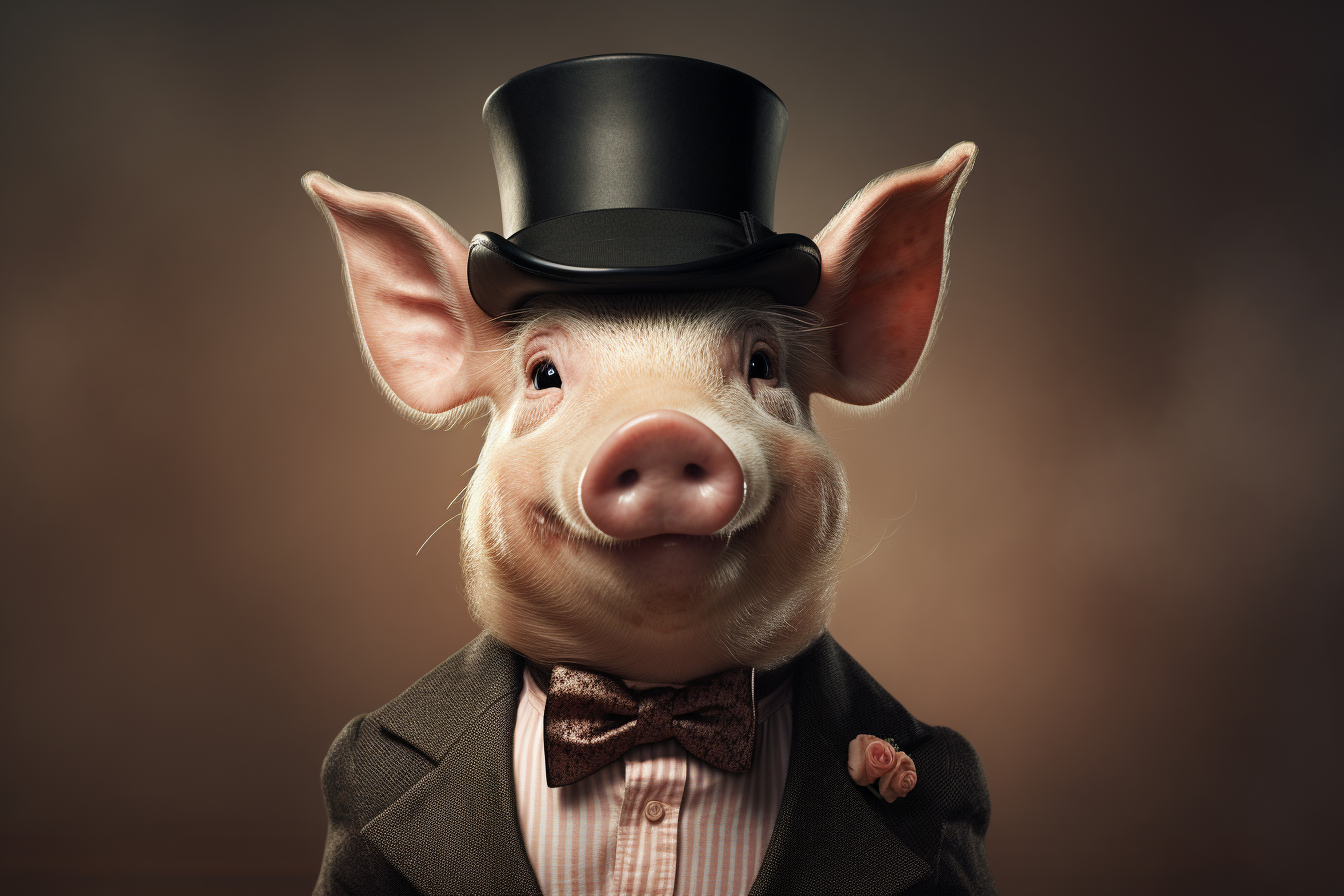 Stylish pig with monocle and bowler hat