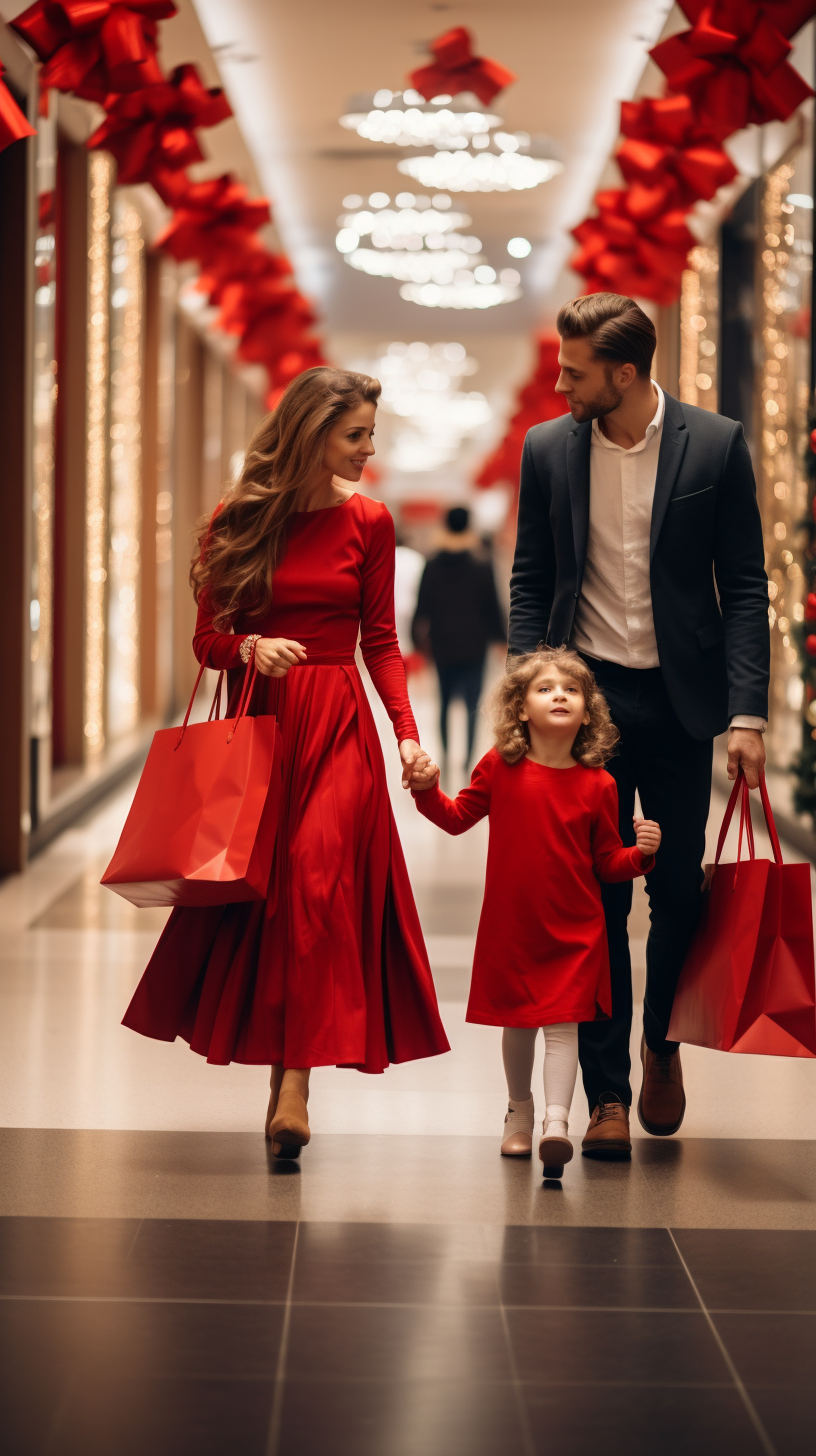 Elegant red dress family shopping