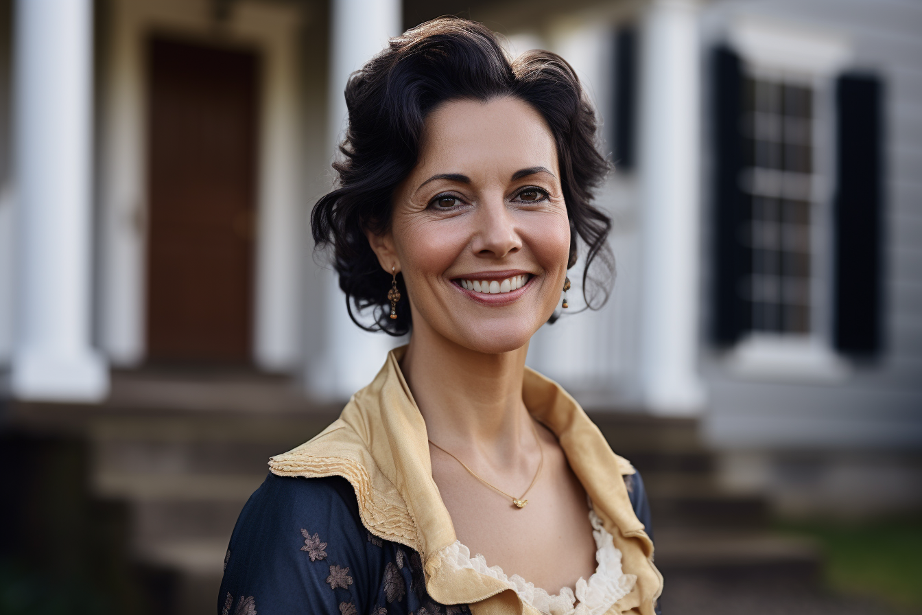 Elegant regency gentlewoman at historic mansion