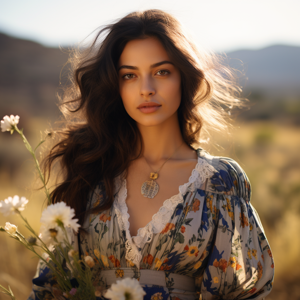 Elegant Latino woman in spring meadow